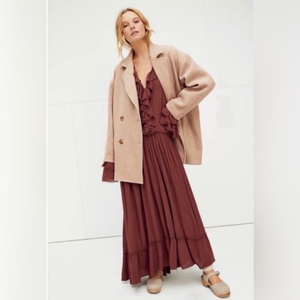 Free People Sweet Darling Long Sleeve Ruffle Dress in Brown -Boho -Size: S NWT! - Picture 5 of 11
